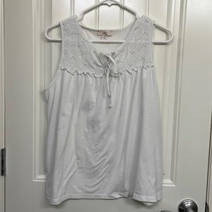White Sleeveless Shirt Eyelet Lace Como Vintage